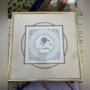 Susan Loy Art, 10x10, framed and matted Pansy/Thoughts, Literary Calligraphy Art